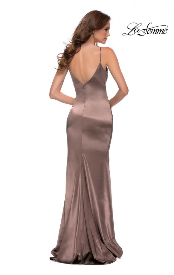 Picture of: Chic Long Stretch Satin Gown with V Neck and Back in Nude, Style 29960, Detail Picture 9