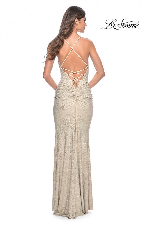 Picture of: Rhinestone Embellished Ruched Prom Dress with Draped Neckline in Nude, Style: 32327, Detail Picture 13