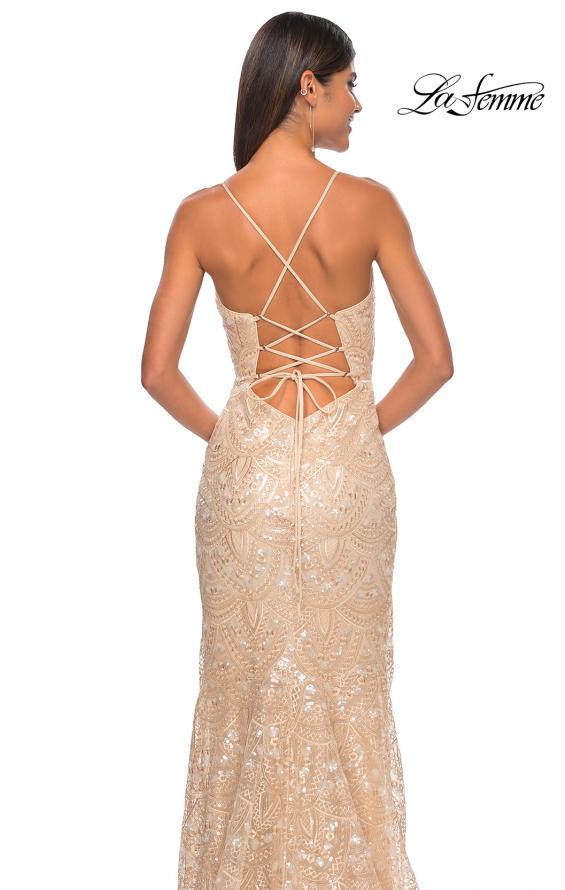 Picture of: Print Sequin Mermaid Dress with Lace Up Back in Nude, Style: 31865, Detail Picture 15