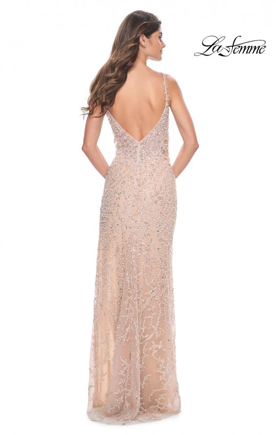 Picture of: Beaded Fitted Prom Gown with Sheer Side and V Neckline in Nude, Style: 32103, Detail Picture 2