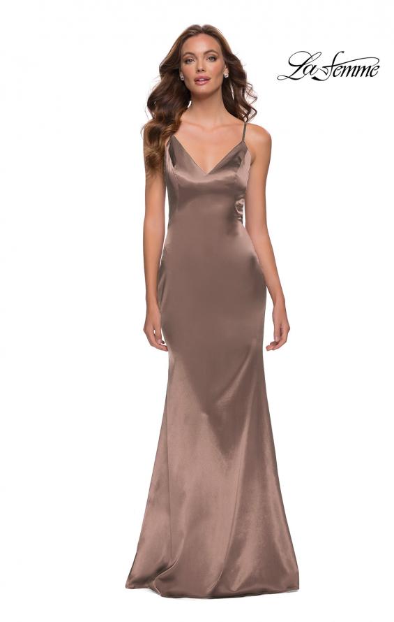 Picture of: Chic Long Stretch Satin Gown with V Neck and Back in Nude, Style 29960, Detail Picture 3