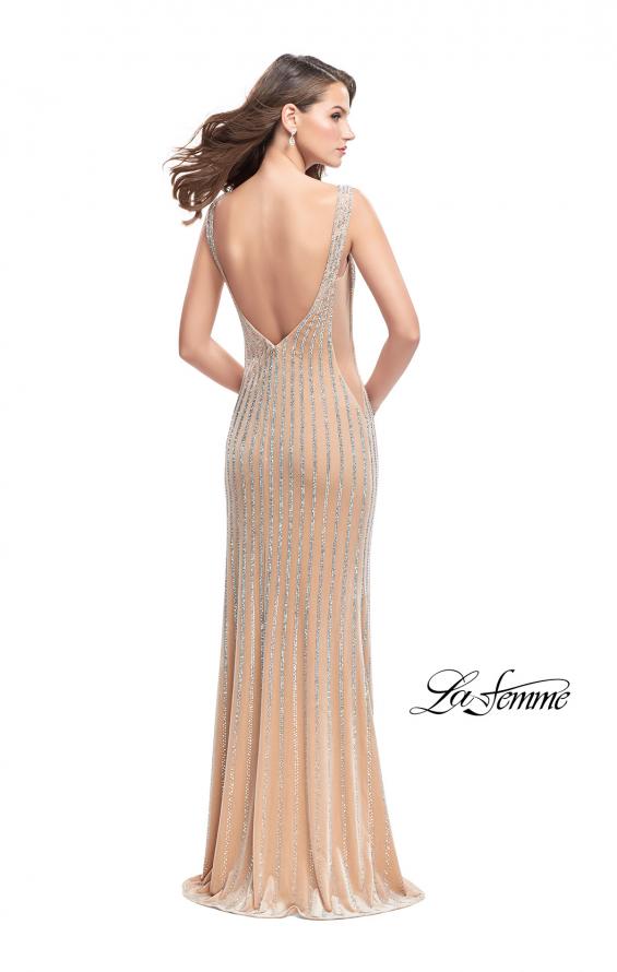 Picture of: Form Fitting Metallic Beaded Prom Dress with Cutouts in Nude, Style: 25569, Detail Picture 5