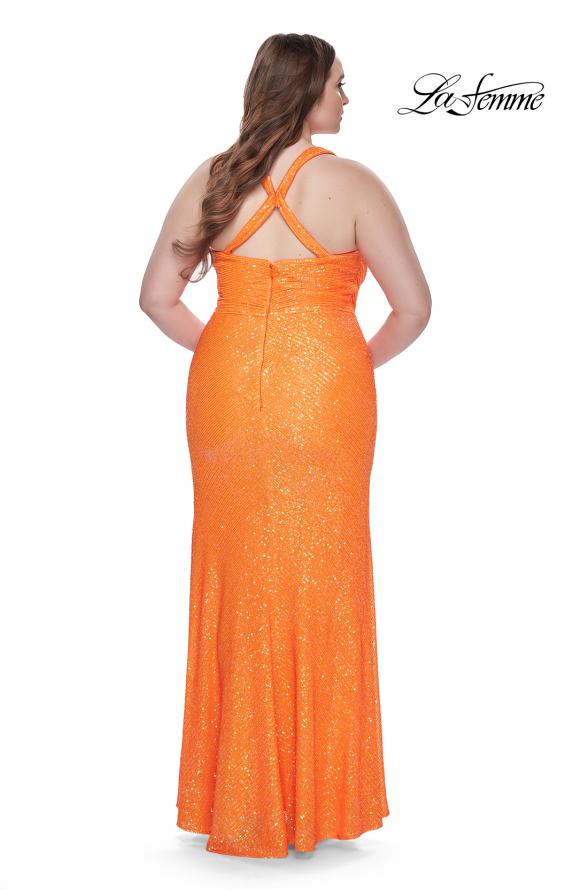 Picture of: Plus Size Sequin Prom Dress with Ruching and Slit in Orange, Style: 31162, Detail Picture 5