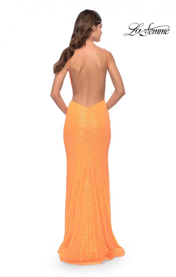 Picture of: High Neck Long Sequin Gown with Open Back in Orange, Style: 30635, Detail Picture 9