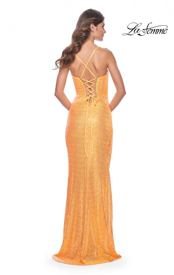 Picture of: Bustier Sequin Neon Prom Dress with Lace Up Back in Orange, Style: 31965, Detail Picture 18