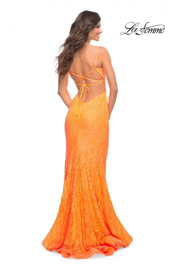 Picture of: Lace Prom Gown With Sheer Bodice and Tie Up Back in Orange, Style: 30671, Detail Picture 2