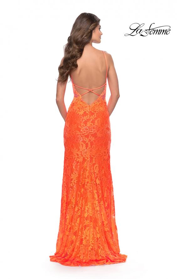 Picture of: Stretch Lace Prom Dress in Neon Pink in Orange, Style: 29987, Detail Picture 4