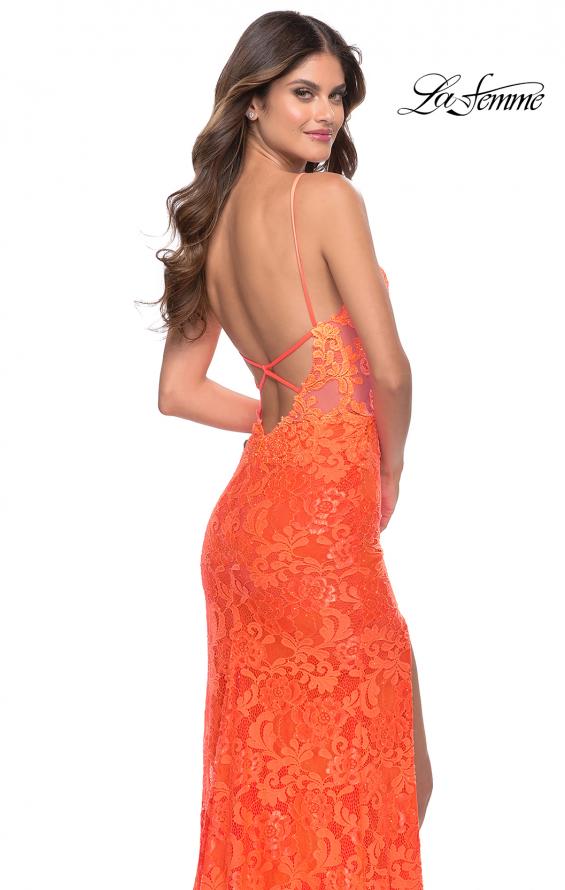 Picture of: Stretch Lace Prom Dress in Neon Pink in Orange, Style: 29987, Detail Picture 6