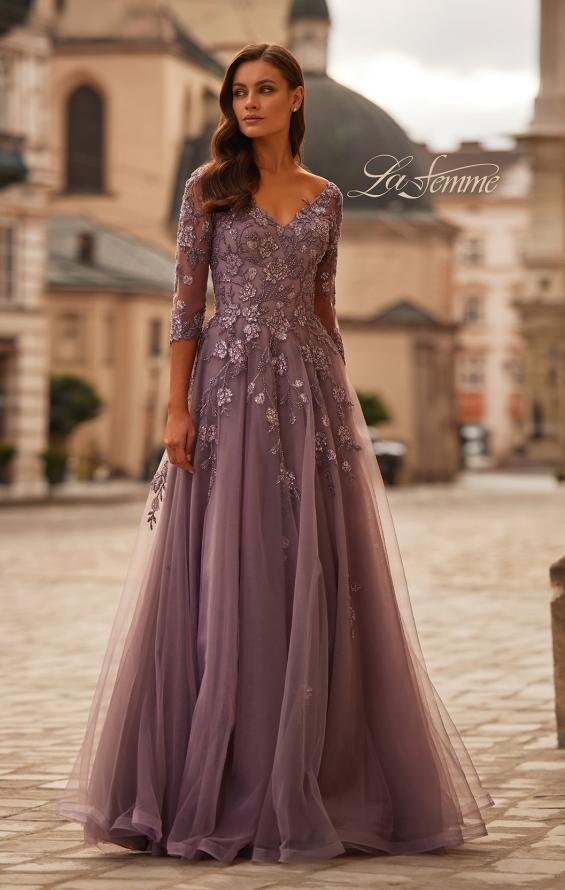 Picture of: A-line Tulle Mother of the Bride Dress with Gorgeous Beaded Lace in Orchid, Style: 32538, Main Picture
