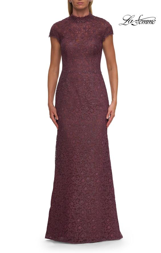 Picture of: High Neck Cap Sleeve Lace Evening Gown in Orchid, Style: 33729, Main Picture