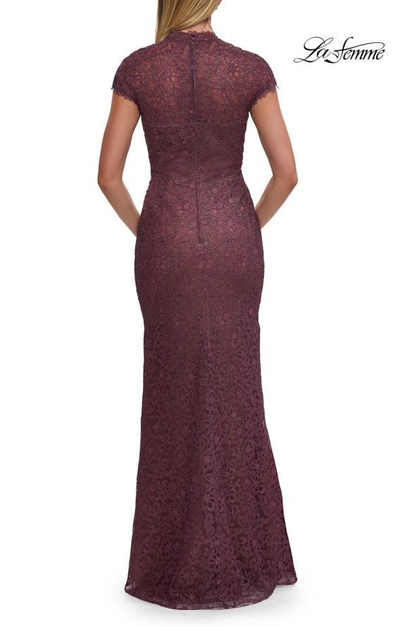 Picture of: High Neck Cap Sleeve Lace Evening Gown in Orchid, Style: 33729, Back Picture