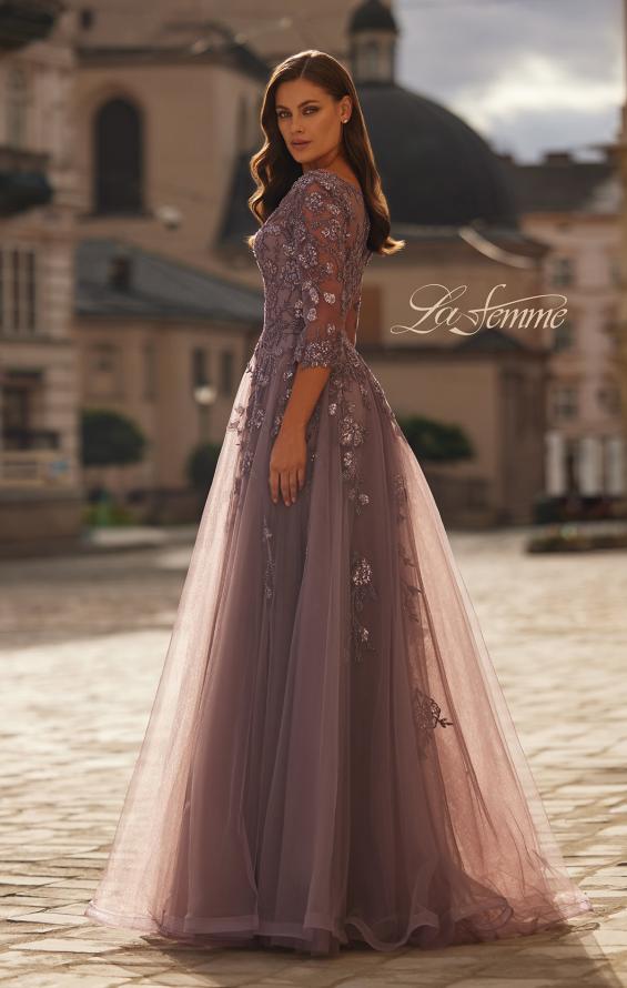 Picture of: A-line Tulle Mother of the Bride Dress with Gorgeous Beaded Lace in Orchid, Style: 32538, Detail Picture 3