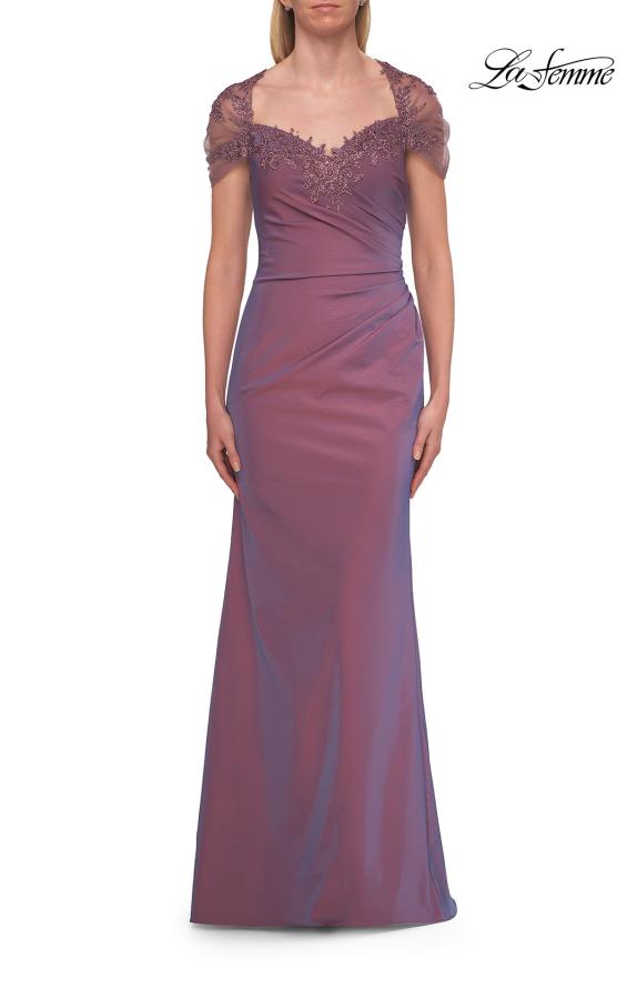 Picture of: Embroidered Lace Sleeve Gown with Keyhole Back in Orchid, Style: 33579, Detail Picture 3
