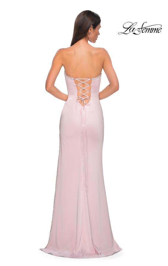 Picture of: Fitted Strapless Dress with Rhinestone Embellished Neckline and Slit in Orchid Pink, Style 32799, Detail Picture 13