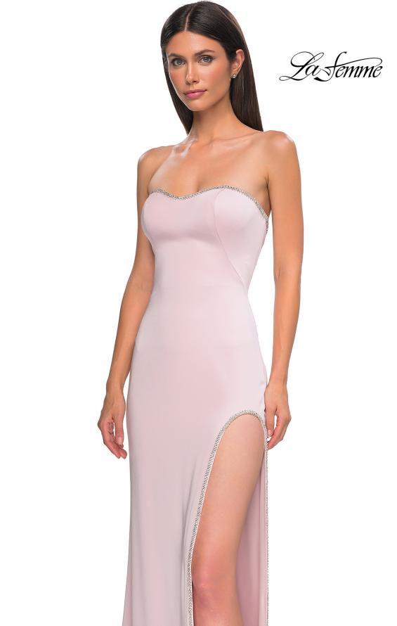 Picture of: Fitted Strapless Dress with Rhinestone Embellished Neckline and Slit in Orchid Pink, Style 32799, Detail Picture 18