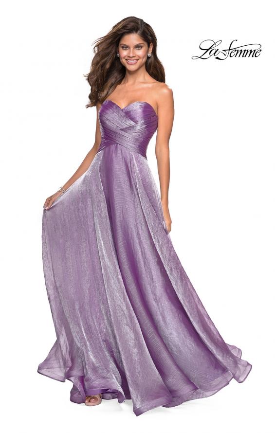 Picture of: Strapless Chiffon Dress with Criss Cross Bodice Detail in Orchid, Style: 27515, Main Picture