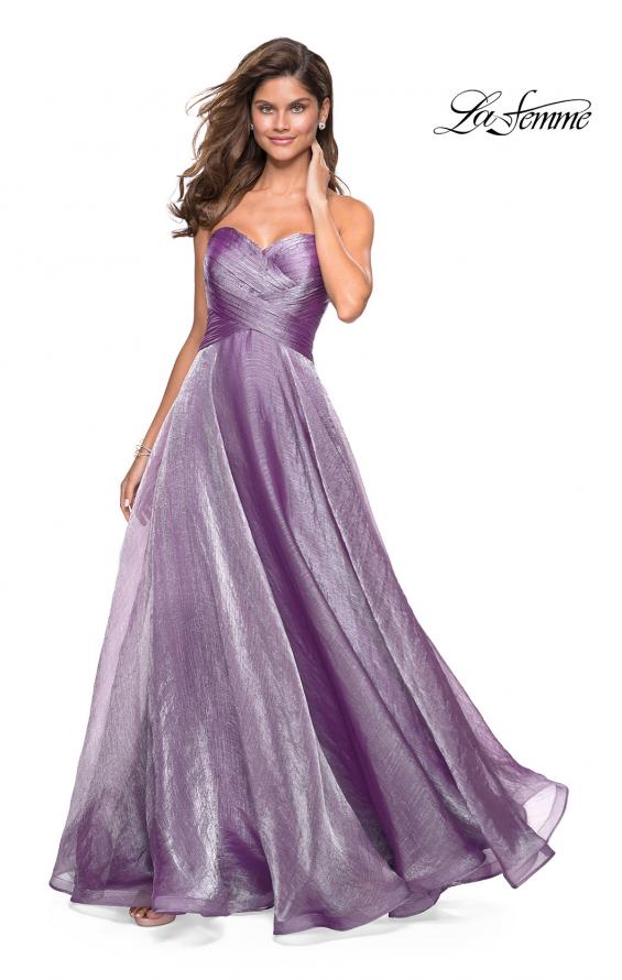Picture of: Strapless Chiffon Dress with Criss Cross Bodice Detail in Orchid, Style: 27515, Detail Picture 5