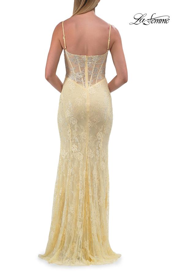 Picture of: Lace Fitted Gown with Sheer Bodice and Spaghetti Straps in Pale Yelllow, Style: 33485, Detail Picture 16