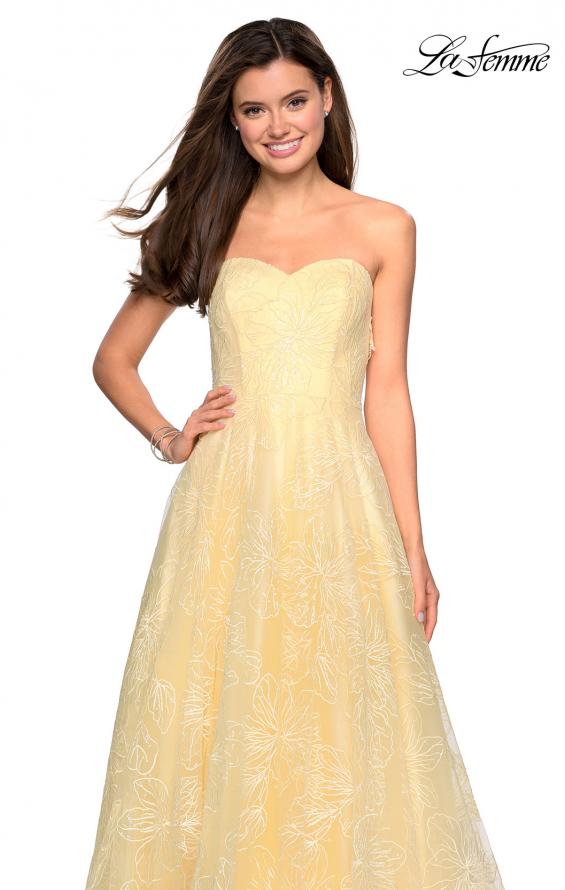 Picture of: Strapless Long Ball Gown with Floral Printed Design in Pale Yellow, Style: 27324, Detail Picture 8
