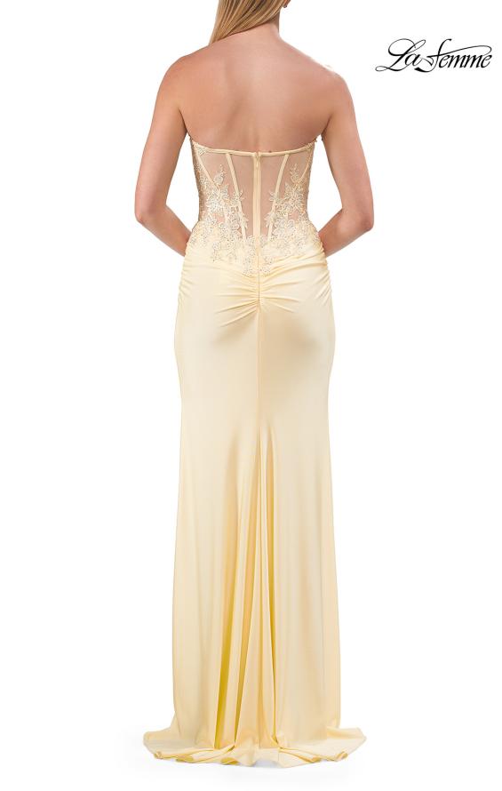 Picture of: Strapless Rhinestone Corset Gown with High Slit in Pale Yellow, Style: 33526, Detail Picture 12