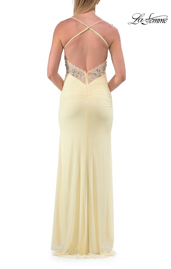 Picture of: Embroidered Corset Gown with Sheer Bodice and High Slit in Pale Yellow, Style: 33783, Detail Picture 16