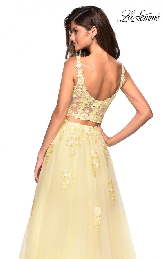 Picture of: Two Piece Floor Length Prom Dress with Lace Detail in Pale Yellow, Style: 27489, Back Picture
