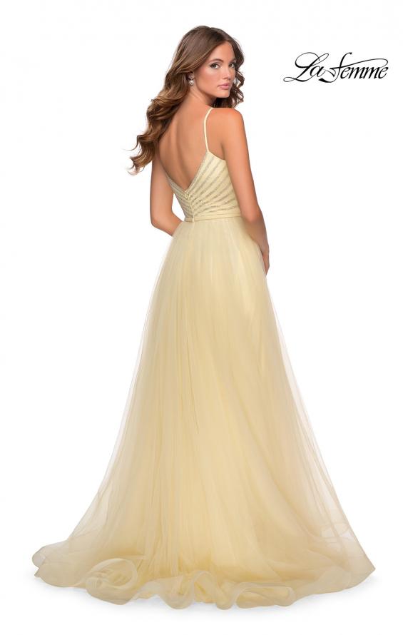 Picture of: Tulle A-line Dress with Patterned Rhinestone Bodice in Pale Yellow, Style: 28511, Back Picture