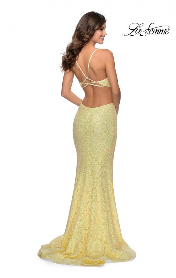 Picture of: Lace Stretch Sequin Dress with Side Cut Outs in Pale Yellow, Style: 28983, Back Picture