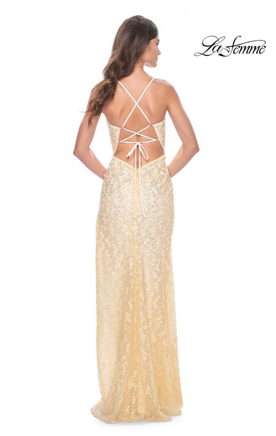 Picture of: Beautiful Prom Dress with Rhinestone and Flower Detail in Pale Yellow, Style: 31993, Back Picture
