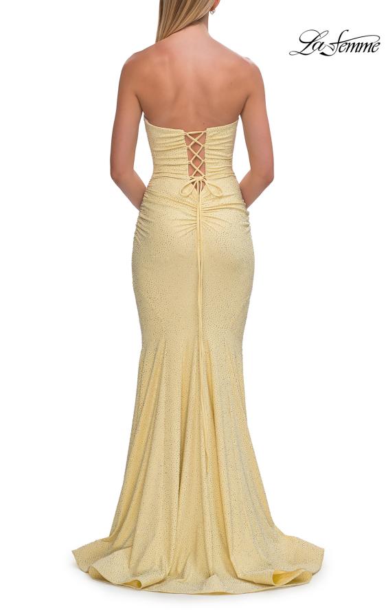Picture of: Strapless Ruched Mermaid Gown with Lace-Up Back in Pale Yellow, Style: 33360, Detail Picture 22