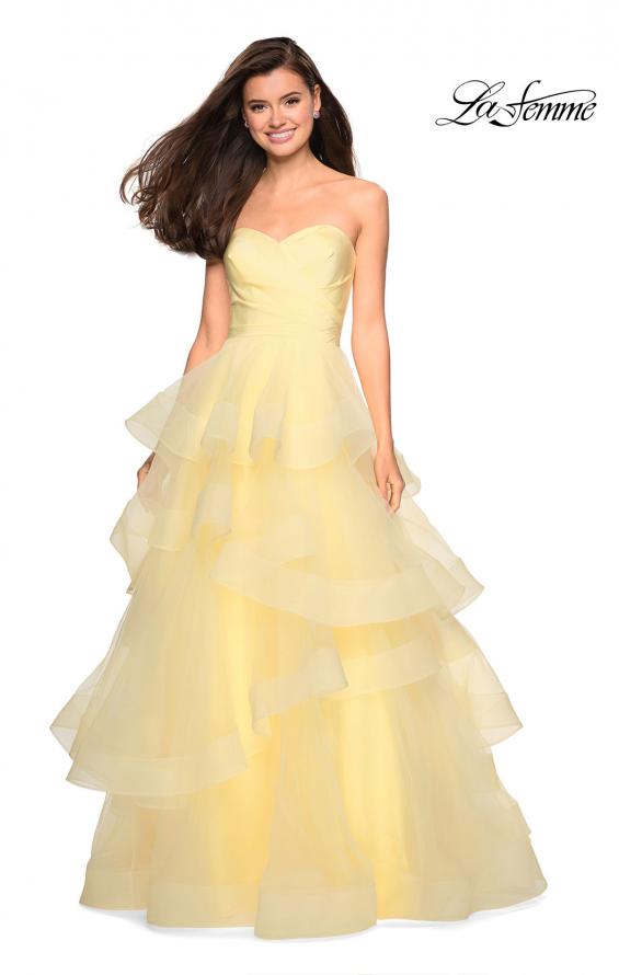 Picture of: Floor Length Strapless Tulle Ball Gown in Pale Yellow, Style: 27249, Detail Picture 1