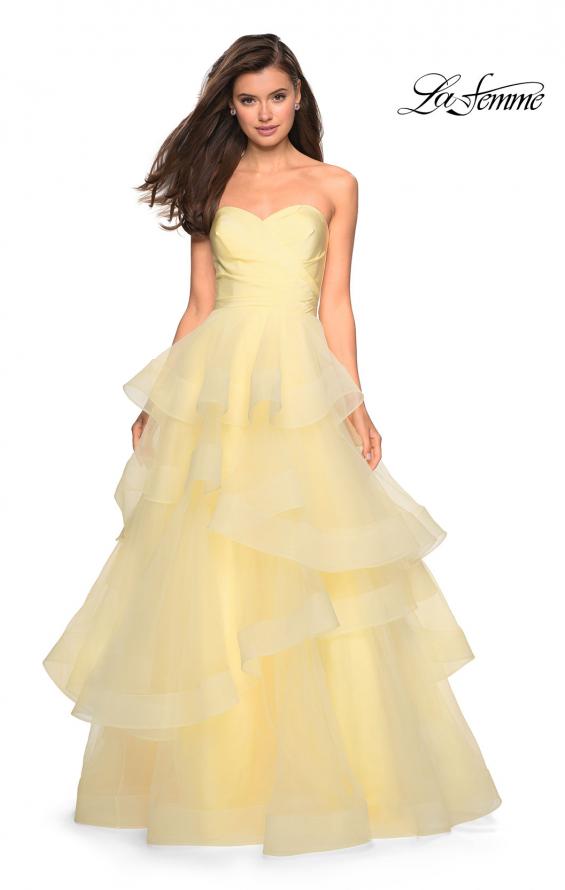 Picture of: Floor Length Strapless Tulle Ball Gown in Pale Yellow, Style: 27249, Detail Picture 2