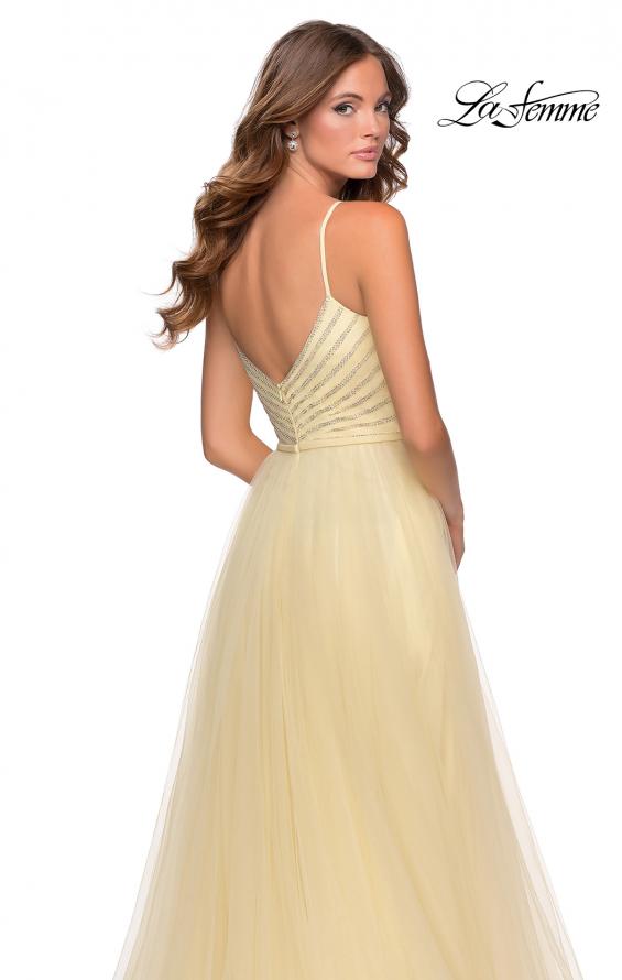 Picture of: Tulle A-line Dress with Patterned Rhinestone Bodice in Pale Yellow, Style: 28511, Detail Picture 2
