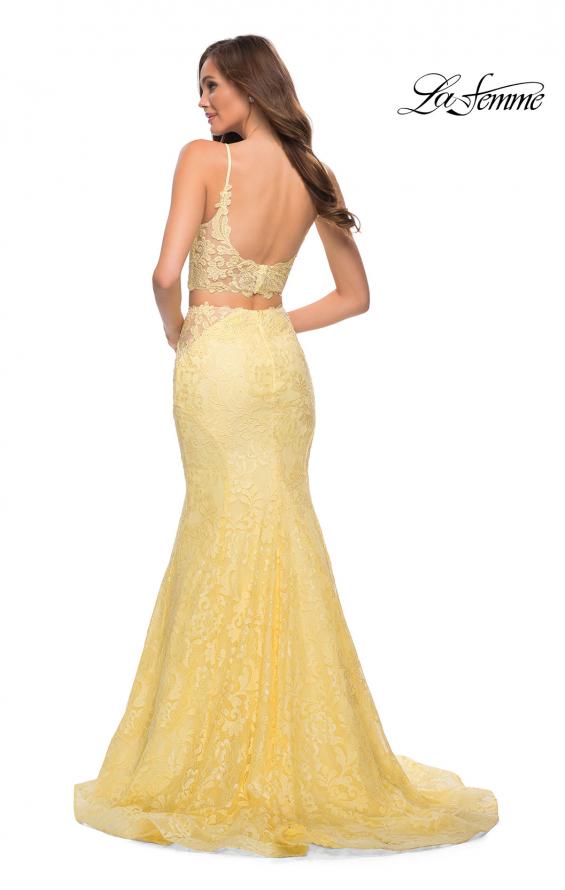 Picture of: Mermaid Two Piece Gown with Deep V and Rhinestones in Pale Yellow, Style 29970, Detail Picture 2