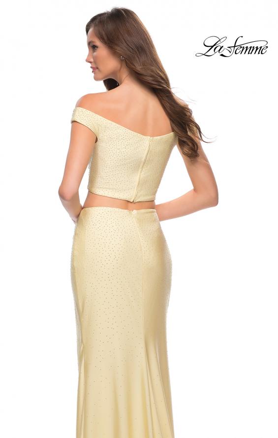 Picture of: Rhinestone Off the Shoulder Jersey Two Piece Prom Dress in Pale Yellow, Style 29951, Detail Picture 3
