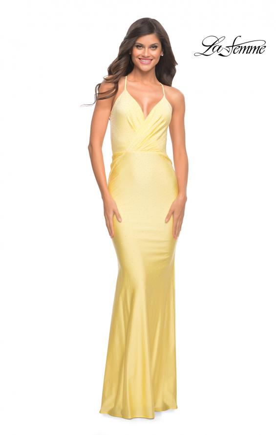 Picture of: Sparkling Pastel Jersey Gown with Open Back in Yellow, Style: 30463, Detail Picture 3