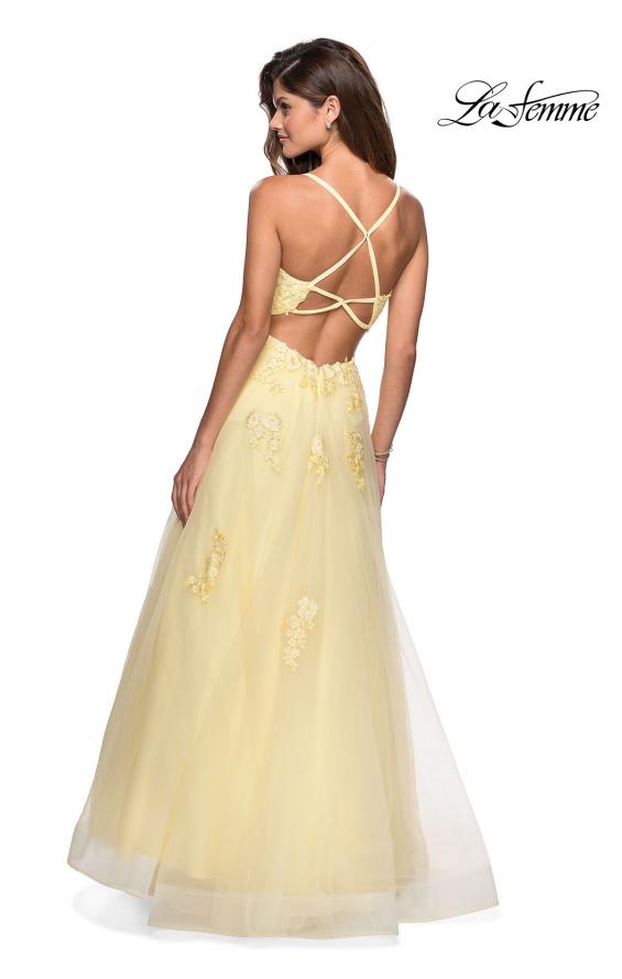 Picture of: Floor Length Tulle Ball Gown with Lace Accents in Pale Yellow, Style: 27441, Detail Picture 5