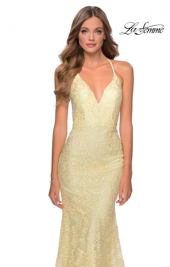 Picture of: Mermaid Prom Dress with Lace and Rhinestones in Pale Yellow, Style: 28643, Detail Picture 5