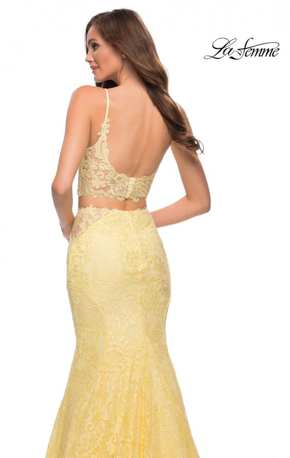 Picture of: Mermaid Two Piece Gown with Deep V and Rhinestones in Pale Yellow, Style 29970, Detail Picture 6