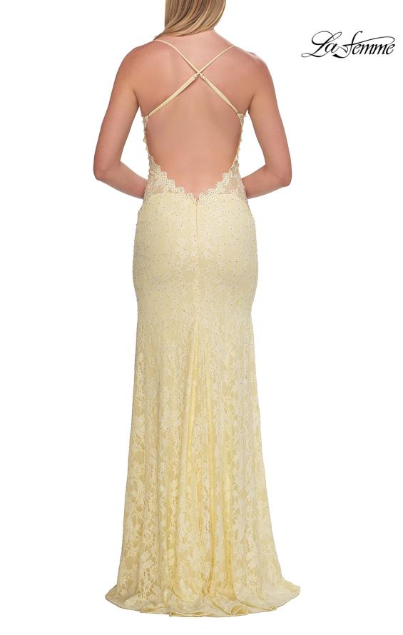 Picture of: Lace Prom Dress with Scalloped Neckline and Open Back in Pale Yellow, Style: 33647, Detail Picture 6