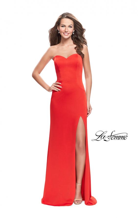 Picture of: Long Strapless Form Fitting Dress with Beaded Straps in Papaya, Style: 26253, Detail Picture 1