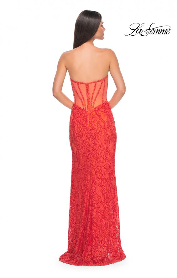 Picture of: Stretch Lace Dress with Bustier Bodice and Illusion Back in Papaya, Style: 32298, Detail Picture 2