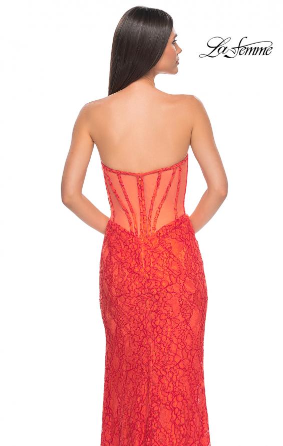 Picture of: Stretch Lace Dress with Bustier Bodice and Illusion Back in Papaya, Style: 32298, Detail Picture 7