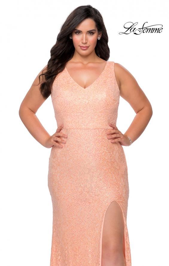 Picture of: Printed Sequin Plus Size Dress for Curves with V-Neck in Peach, Style: 29001, Detail Picture 4