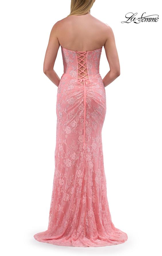 Picture of: Strapless Lace Corset Gown with Slit and Lace-Up Back in Peach, Style: 33768, Detail Picture 11