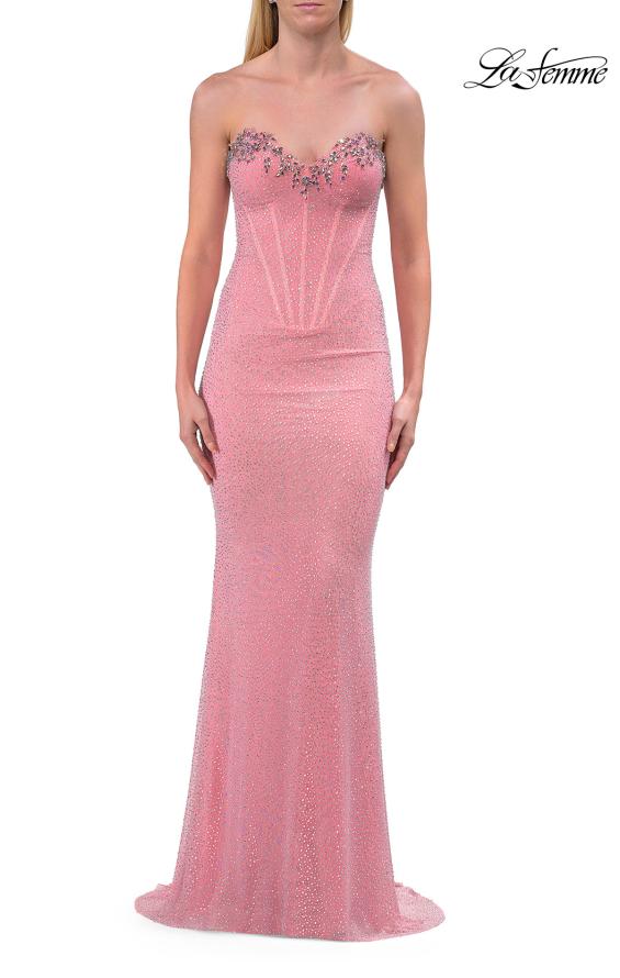 Picture of: Strapless Embellished Corset Gown with Lace-Up Back in Peach, Style: 33738, Detail Picture 13