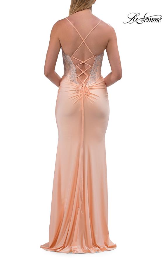 Picture of: Lace Corset Gown with High Slit and Lace-Up Back in Peach, Style: 33505, Detail Picture 18