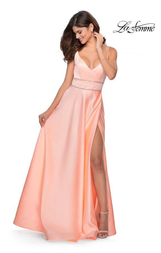 Picture of: A-line Gown with Double Rhinestone Belt Detail in Peach, Style: 28385, Detail Picture 1