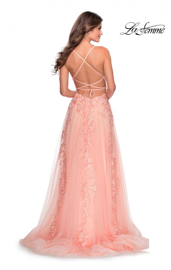 Picture of: A-line Prom Dress with Cascading Lace Detail in Peach, Style: 28503, Detail Picture 2