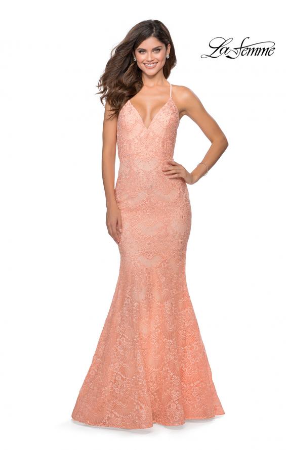 Picture of: Mermaid Prom Dress with Lace and Rhinestones in Peach, Style: 28643, Detail Picture 2